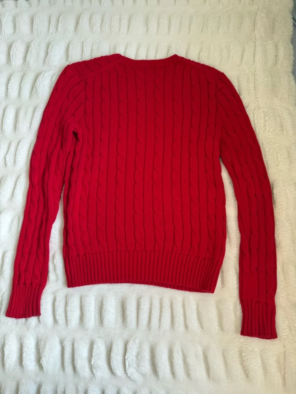 Polo by Ralph Lauren Red Cable Knit Crewneck Sweater with Navy Pony - Picture 3 of 5
